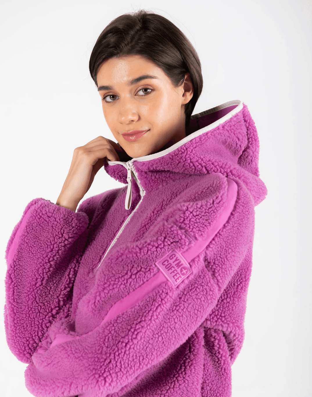 Industry Fleece Hooded Crop Half Zip in Crisp Pink - Fleeces - Gym+Coffee IE