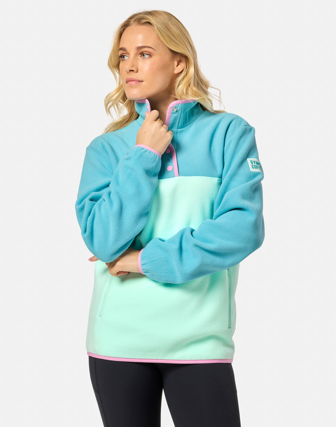 Half Snap Polar Fleece in Aqua