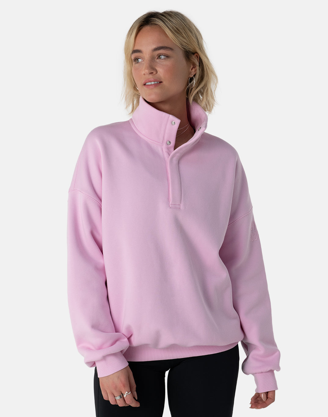 Kin Snap Collar Sweatshirt in Baby Pink - Sweatshirts - Gym+Coffee IE