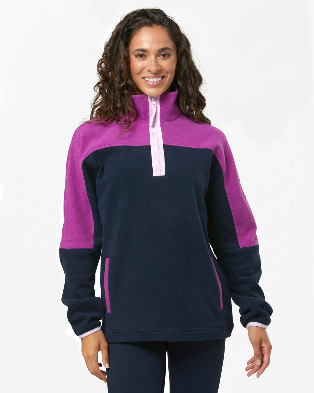 Half Zip Polar Fleece in Obsidian/Vivid Pink