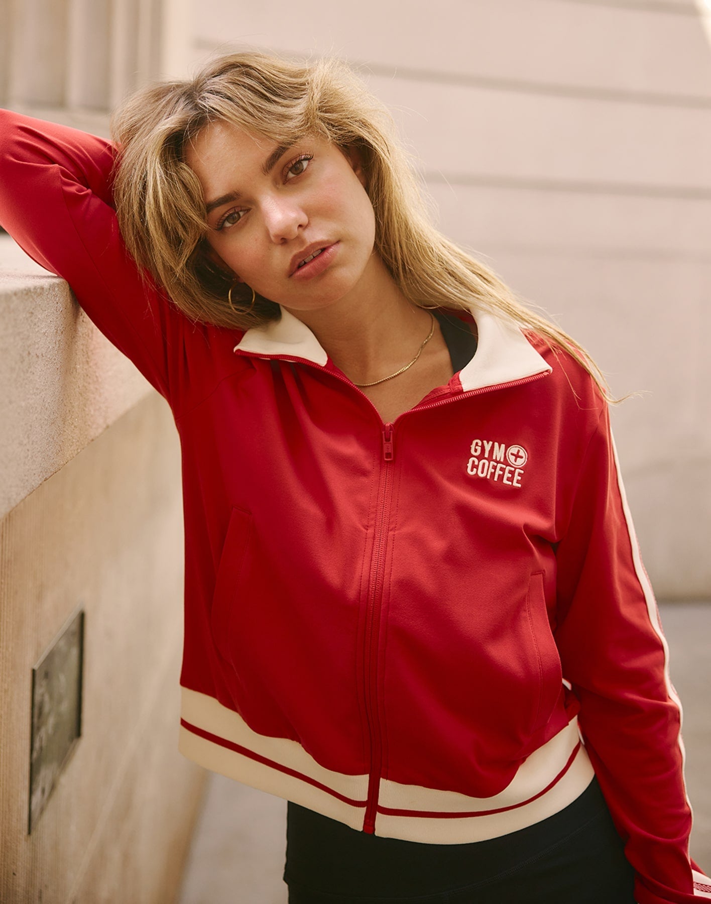 Varsity Jacket in Crimson Red Gym Coffee Europe