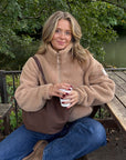 Industry High Collar Fleece Jacket in Sandstone